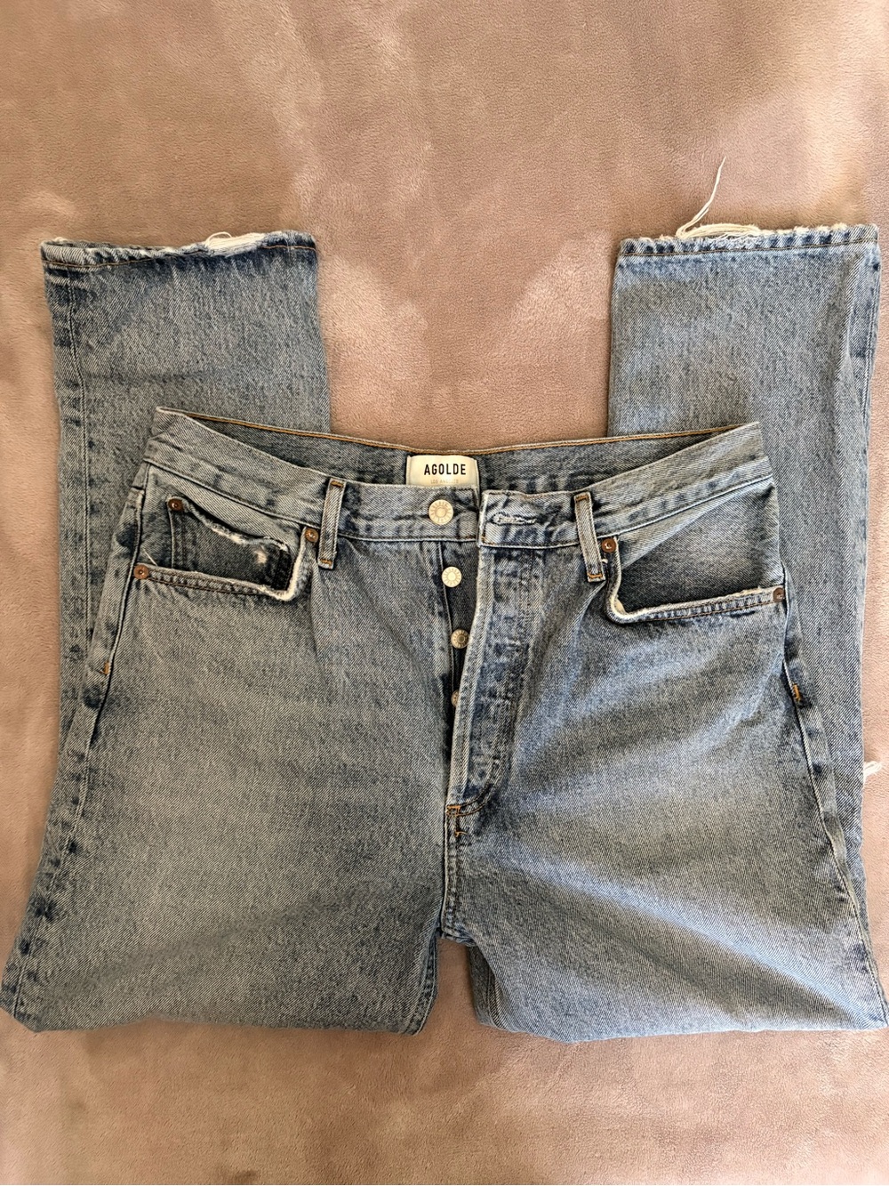 Agolde Straight Leg Light Blue Button-Fly Jeans